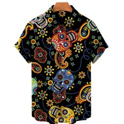 Áo Hawaii Đen Họa Tiết Đầu Lâu Đầy Màu Sắc