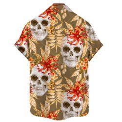 Áo Sơ Mi Hawaii Họa Tiết Đầu Lâu Hoa Lá Nhiệt Đới