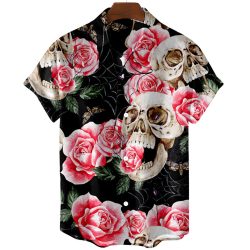 Áo Sơ Mi Hawaii Họa Tiết Đầu Lâu Hoa Hồng