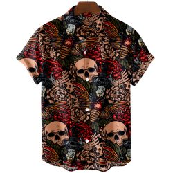 Áo Sơ Mi Hawaii Nam Họa Tiết Đầu Lâu và Côn Trùng