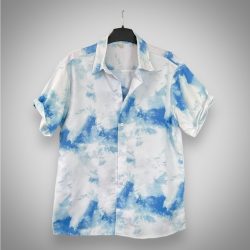 Áo Sơ Mi Hawaii Họa Tiết Loang Xanh Trắng Đi Biển