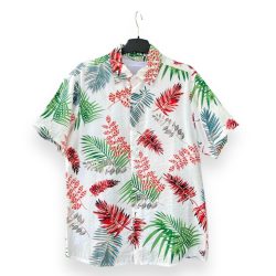 Áo Hawaii Trắng Họa Tiết Lá Đỏ Xanh