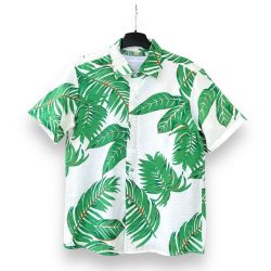 Áo Hawaii Trắng Họa Tiết Lá Cọ Xanh