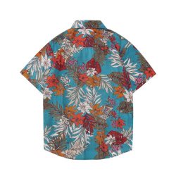 Áo Sơ Mi Hawaii Hoa Lá Nhiệt Đới Xanh Dương