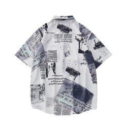 Áo Sơ Mi Hawaii Họa Tiết Báo Chí Trắng Đen