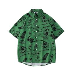 Áo Sơ Mi Hawaii Xanh Lá Họa Tiết Graffiti Độc Đáo